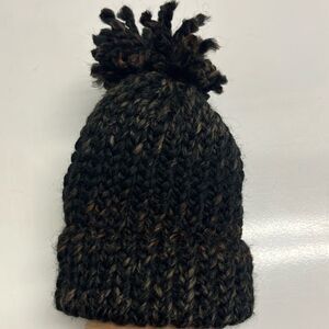 Hand Crafted Wool & Acrylic Knitted Black & Brown Marbled Winter Hat- Infant/XSm